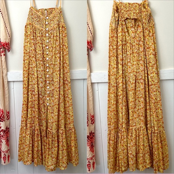 Free People Molly Jo Floral MIDI Dress — Golden Combo (XS) - Picture 4 of 13
